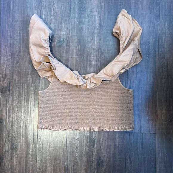 Maeve Anthropologie Brown Ruffle Crop Top - Picture 3 of 4